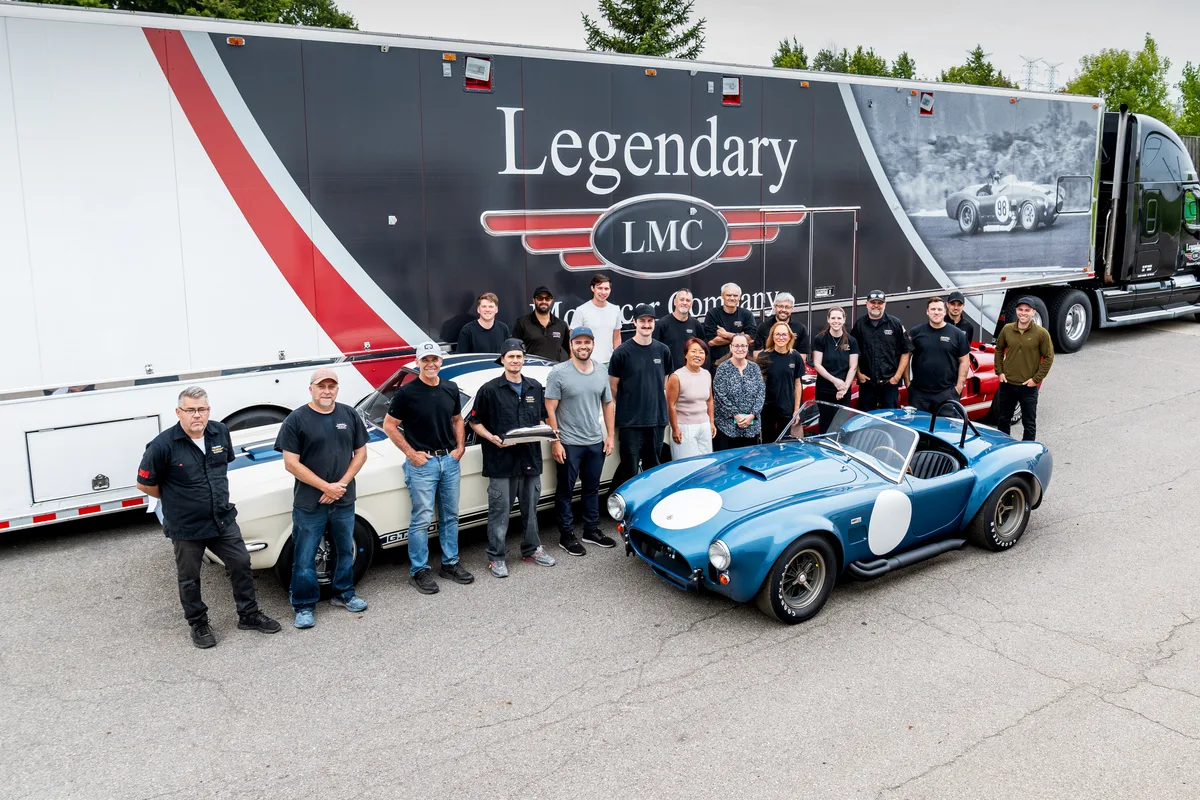 The Legendary Motorcar Company team with branded trailer and Shelby Cobra